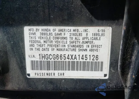 1999 Honda Accord Lx из США, поврежденный, VIN 1HGCG6654XA145126